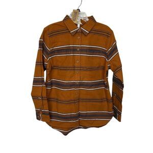 Duluth Trading Women's L Orange Striped Flannel Long Shirt Casual NWOT